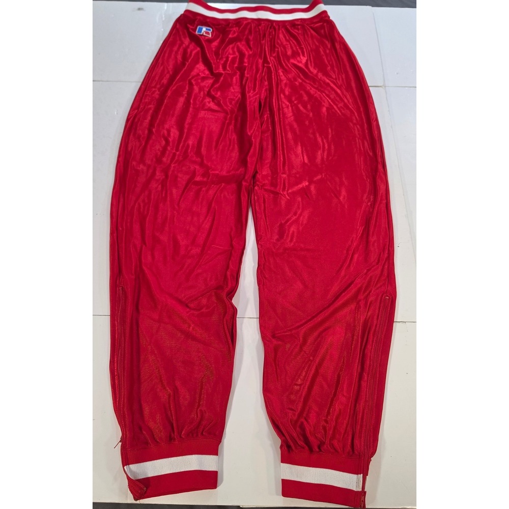 Vintage 1995 Russell Athletic Red Shiny Track Pants M3073CP Made in USA Size 38